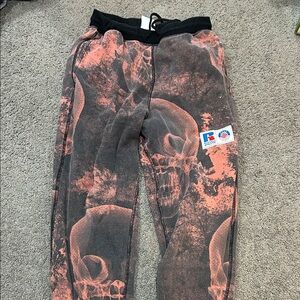 Russell Athletic Kids Skull Print Joggers - Black and Orange
